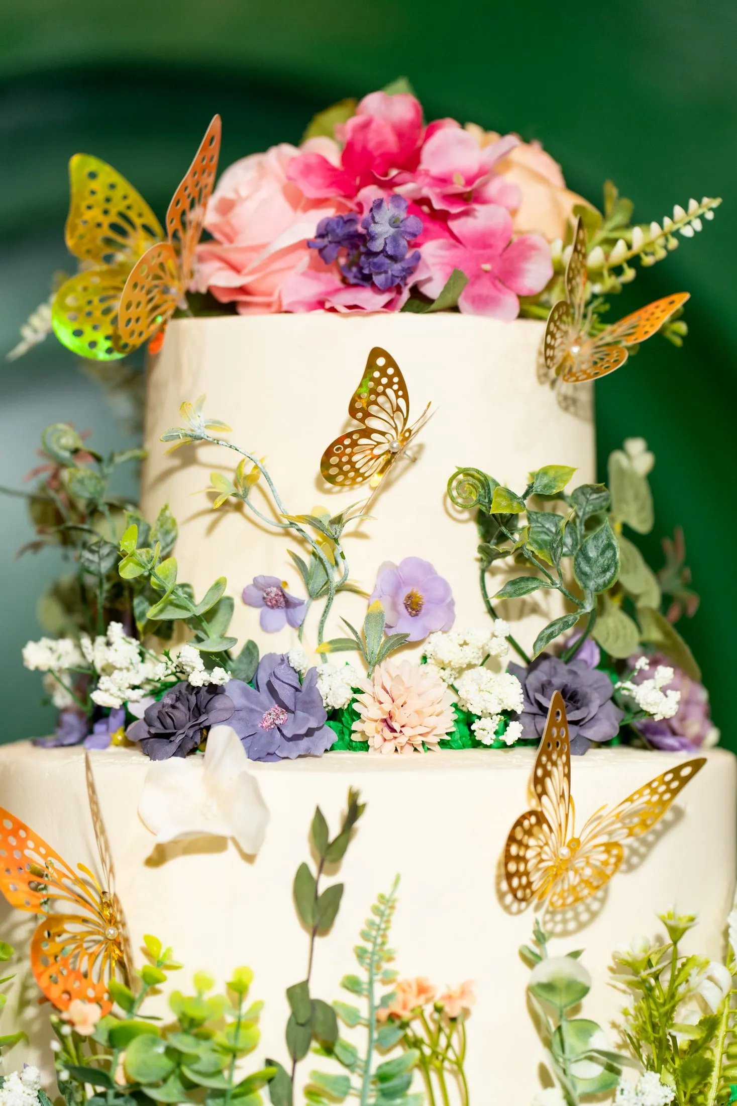 Close-up of the butterfly and flower Sweet 16 cake