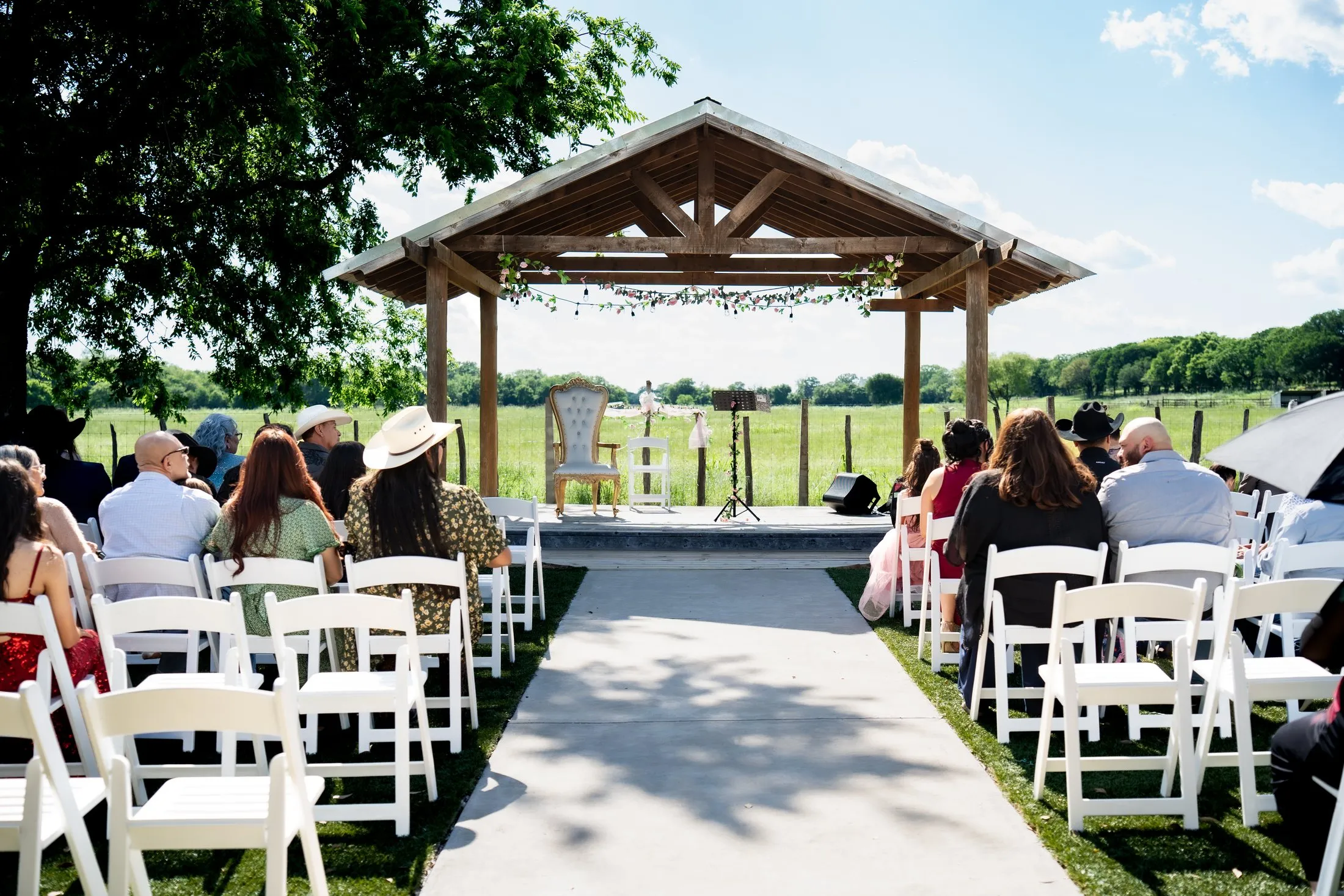Outdoor blessing set up under the gazebo at Hidden Acres Ranch in Hudson Oaks