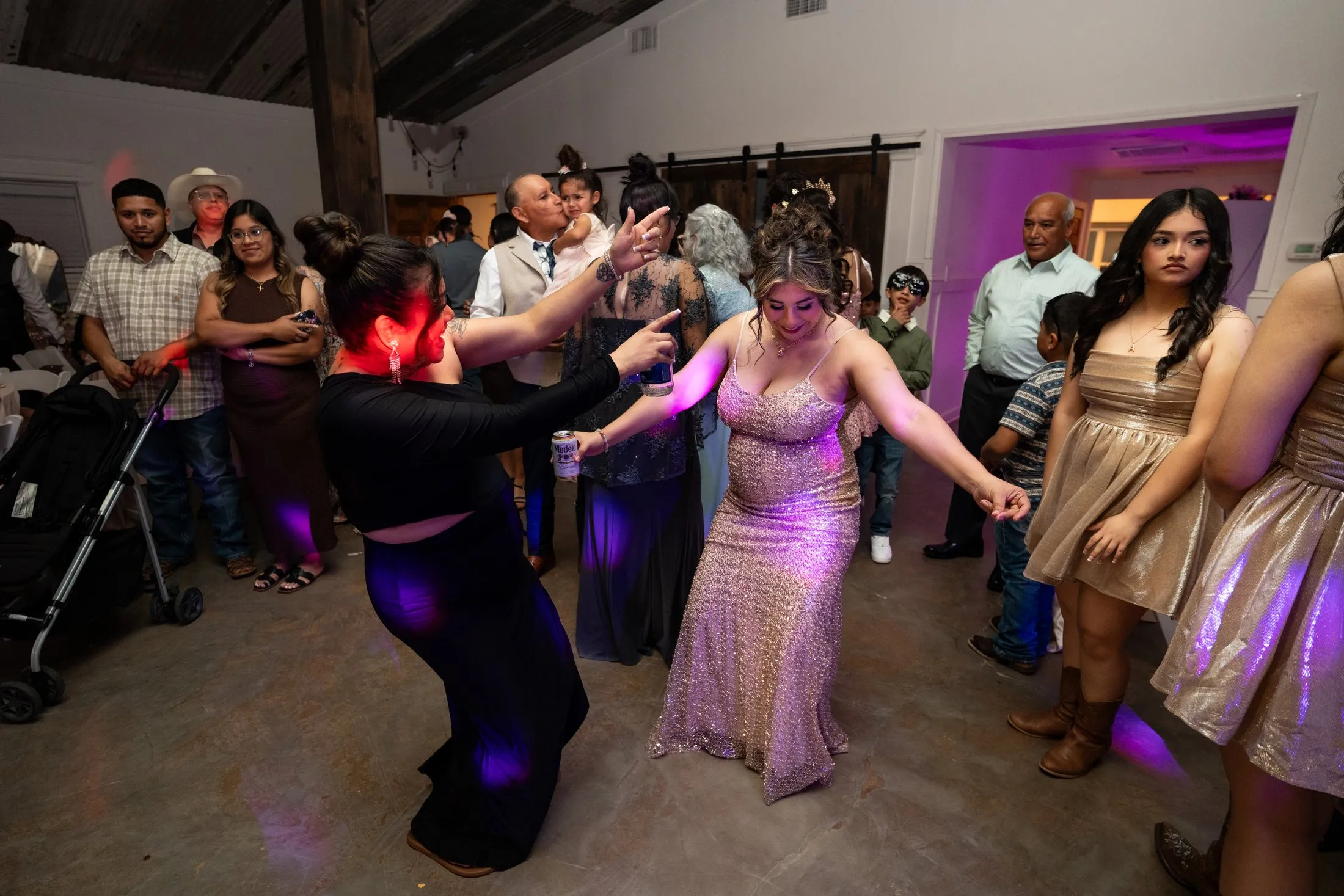 Packed dance floor at the quinceañera party at Hidden Acres Ranch in Hudson Oaks