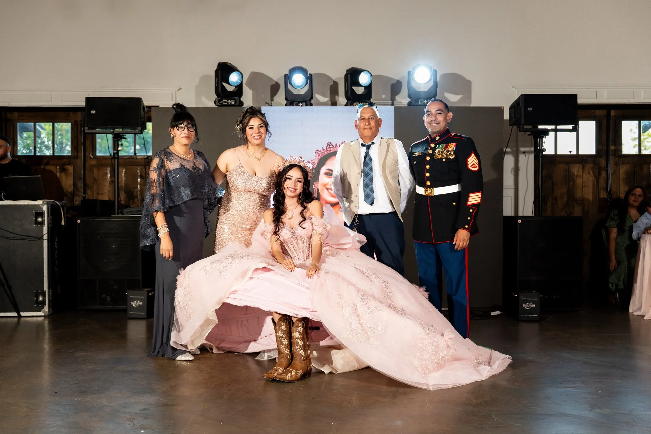 Family portrait with the quinceañera during her presentation at Hidden Acres Ranch in Hudson Oaks