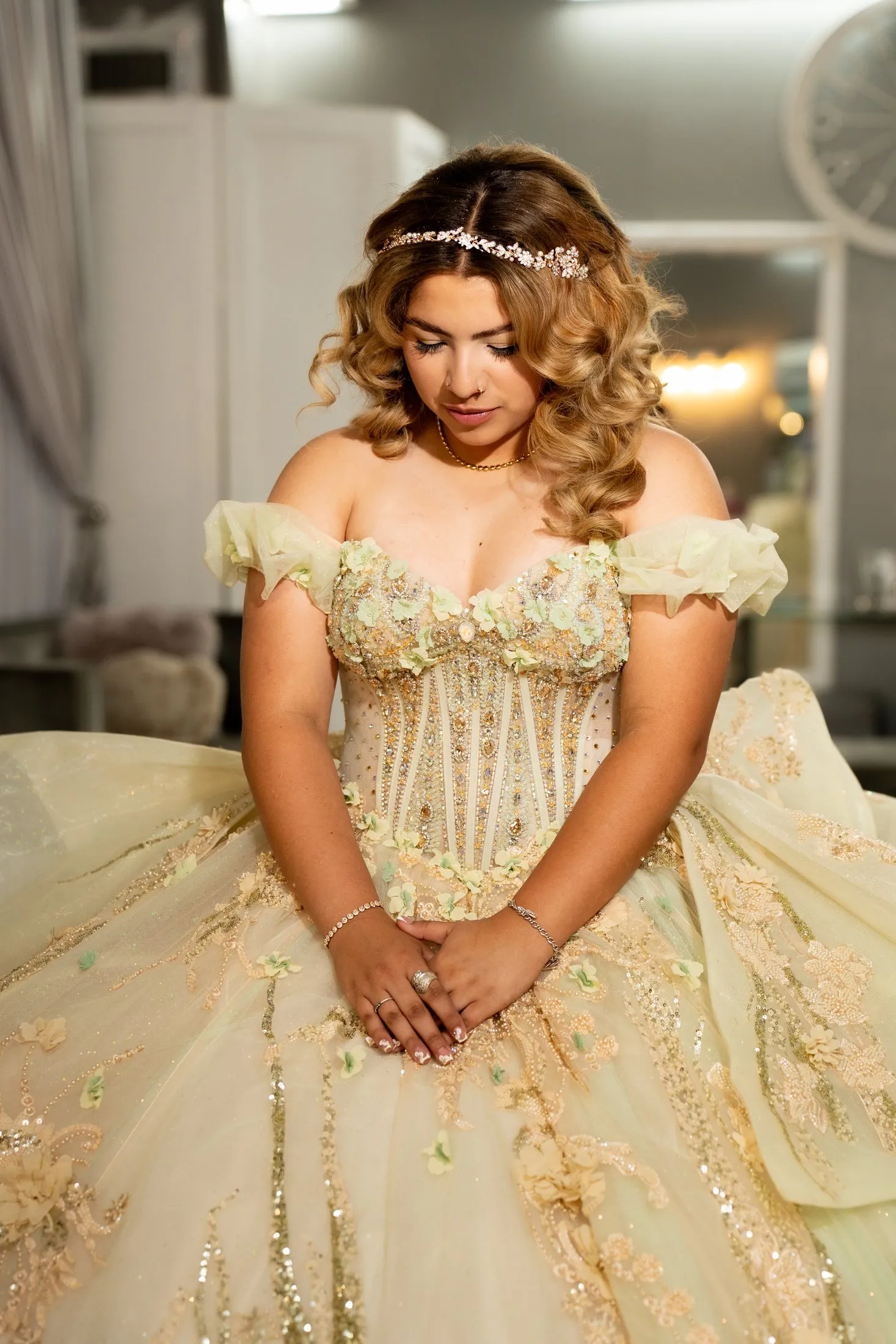 K’talyn in her champagne quince gown, ready for her Sweet 16