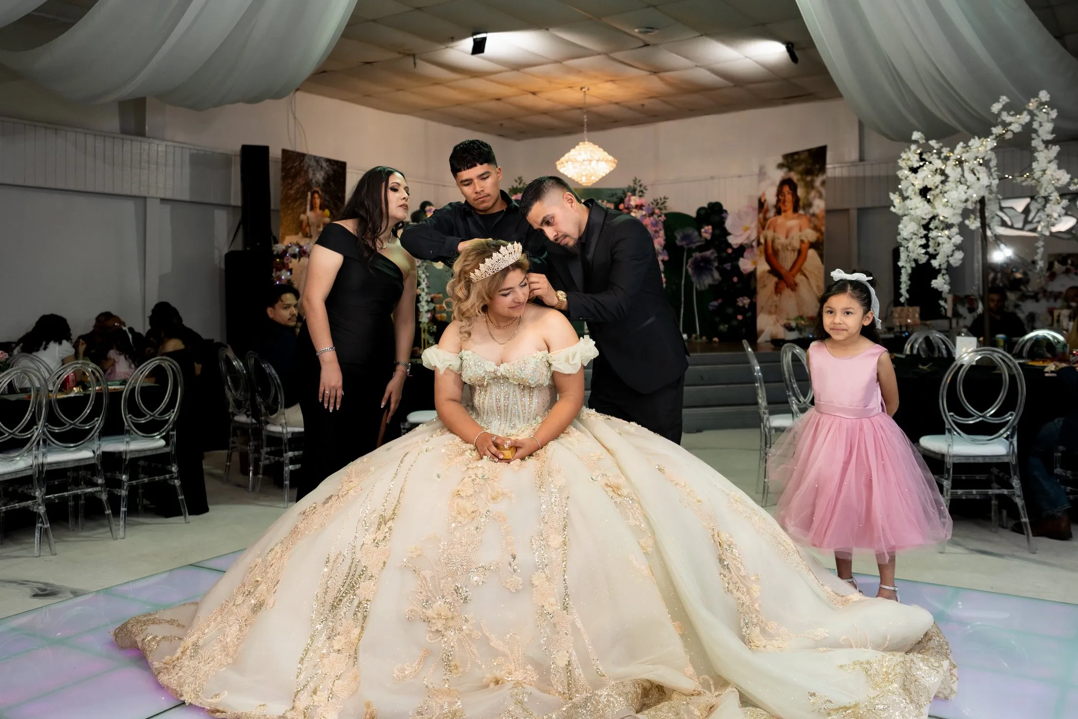 Crowning moment with a little girl in pink watching