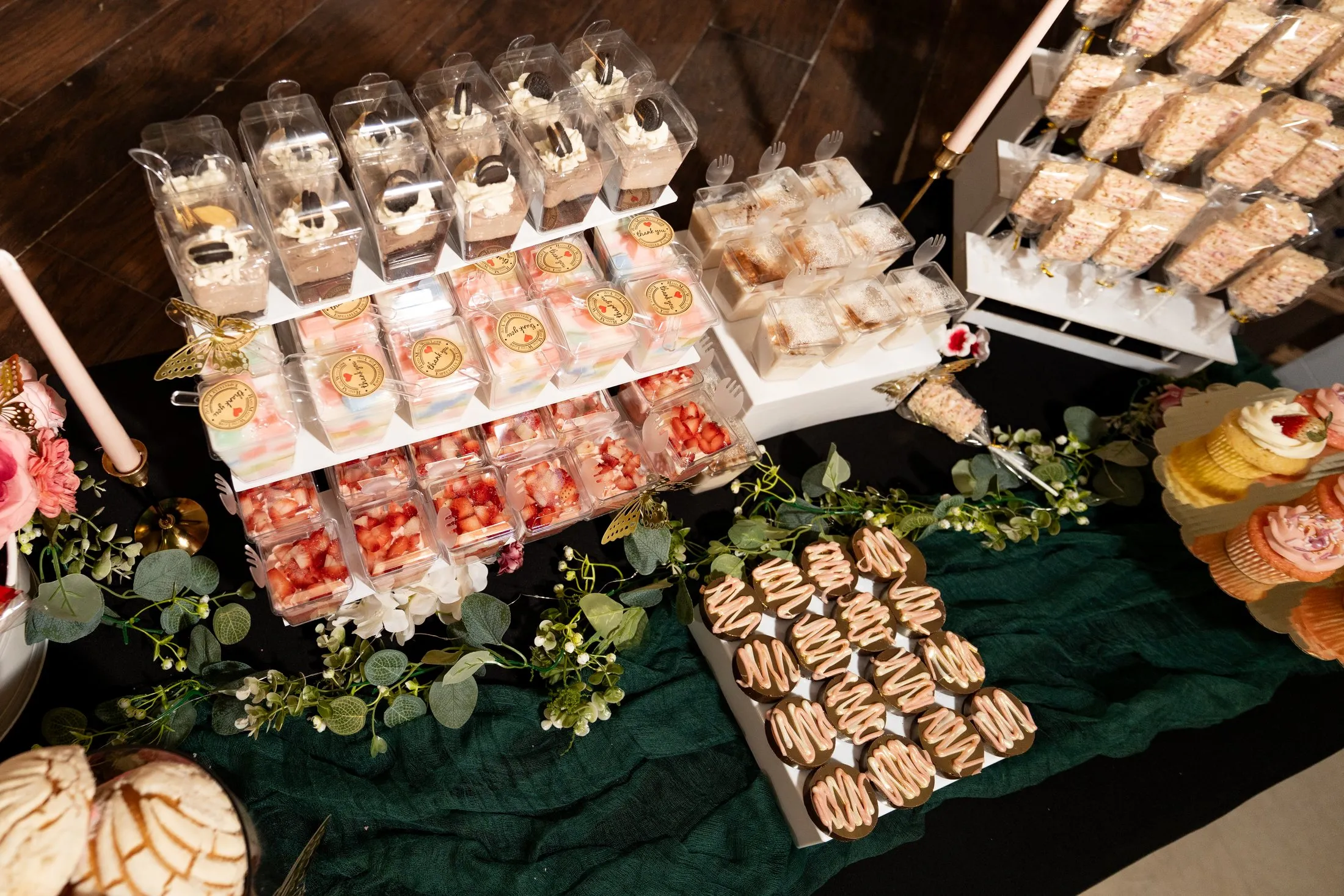 Sweet 16 dessert bar with strawberry treats and pastries